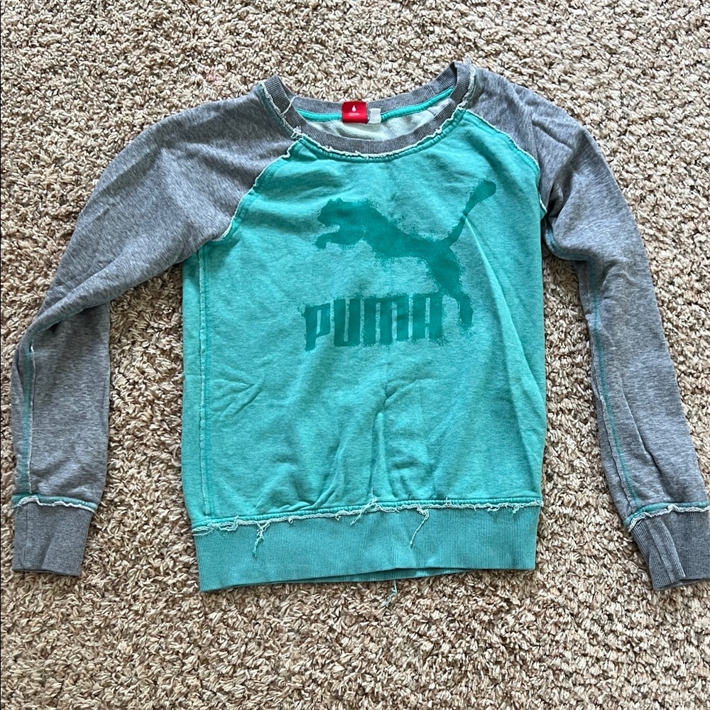 🔥4/$10 PUMA Women's Teal and Gray Sweatshirt